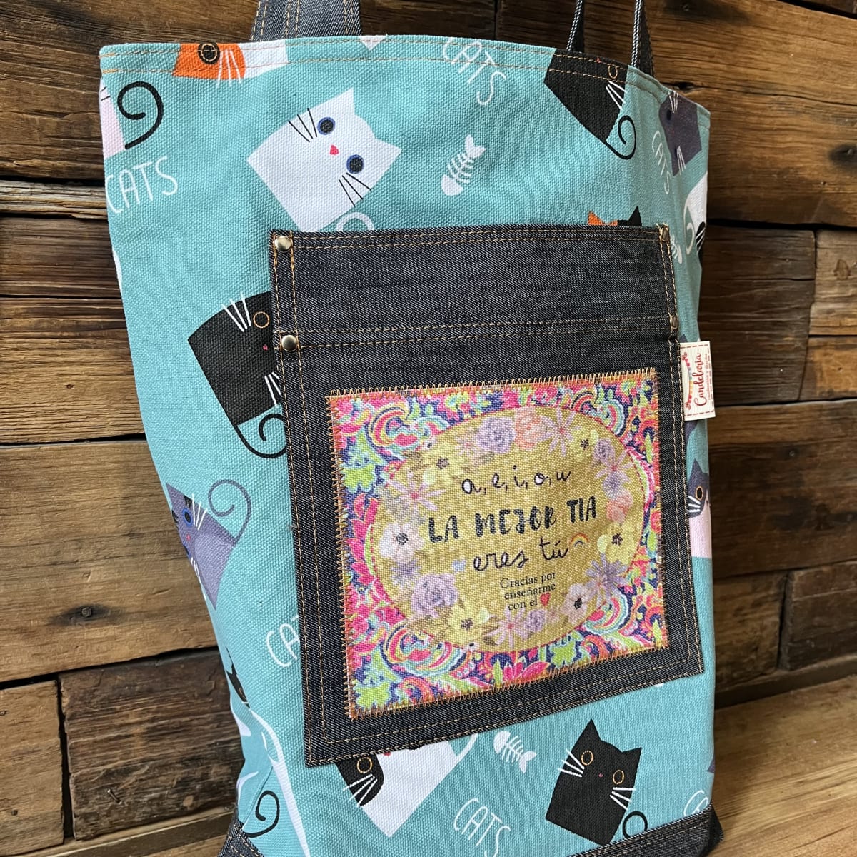 Tote Bag AEIOU la mejor tia eres tu celeste CATS2