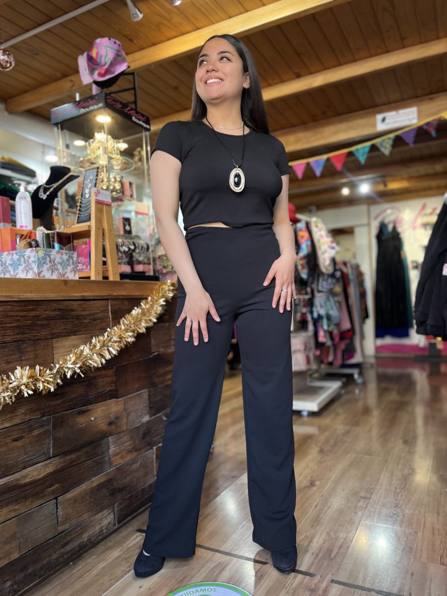 Pantalon Victoria con pinzas negro tela sofia pretina alta1