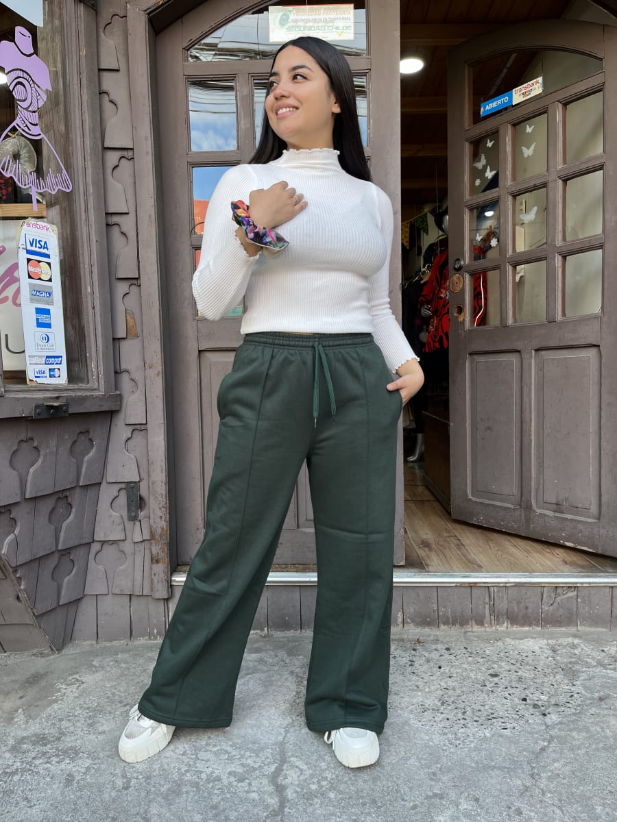 Palazzo franela algodón verde botella cintura elasticada con bolsillos1