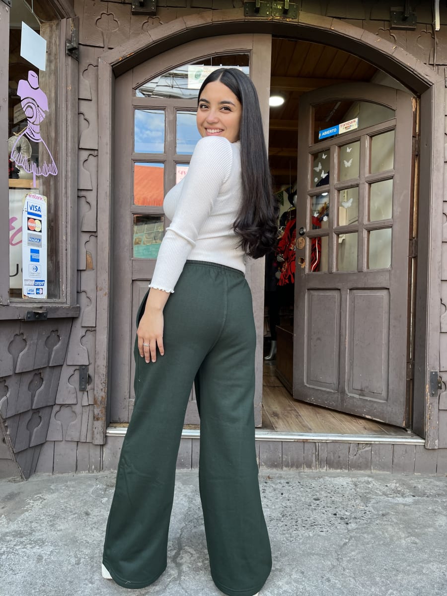 Palazzo franela algodón verde botella cintura elasticada con bolsillos3