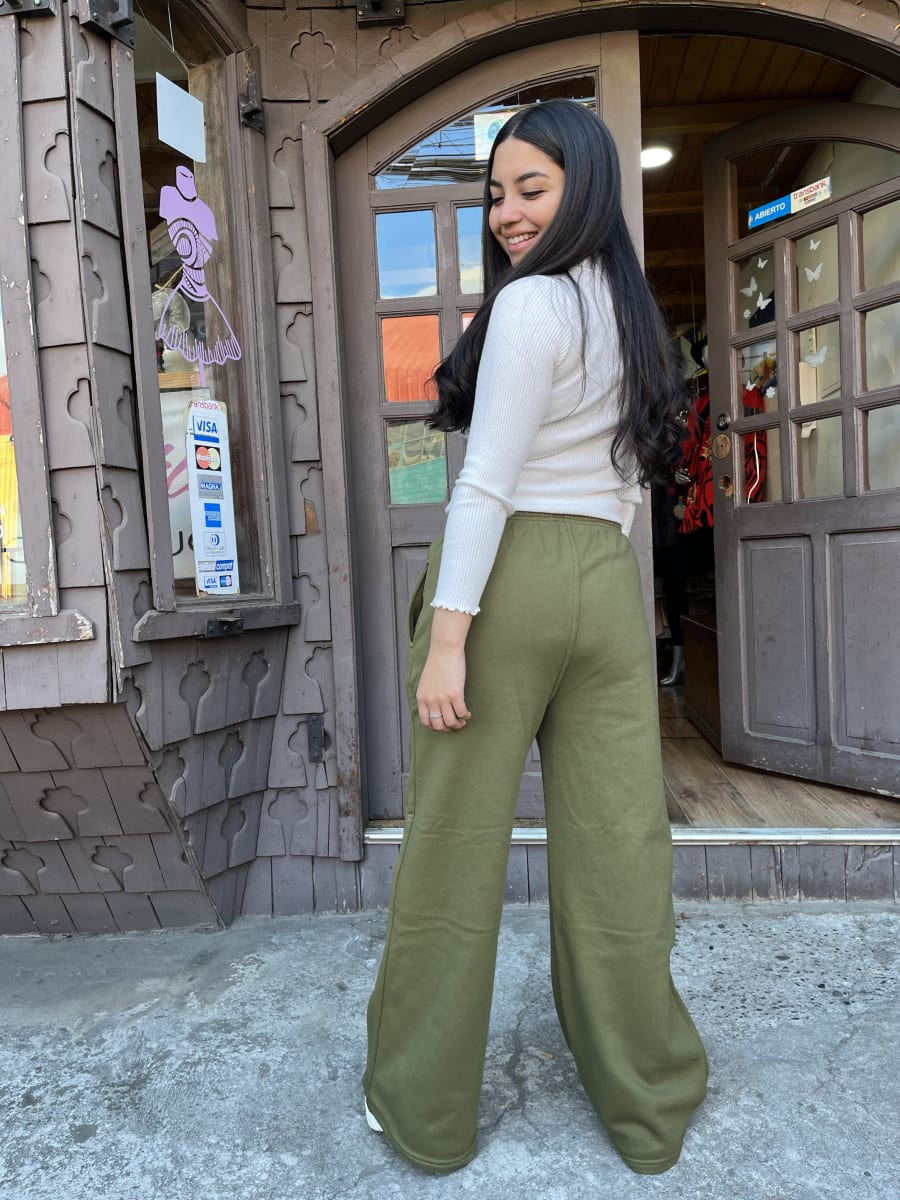 Palazzo franela algodón verde Olivo cintura elasticada con bolsillos3