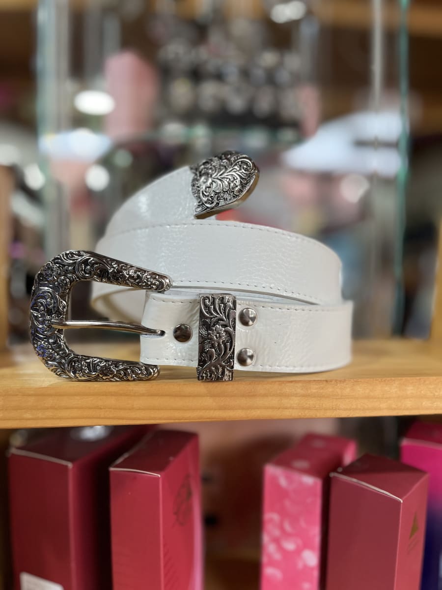 Cinturon cuero blanco richatto 3,5 cms ancho con puntera3