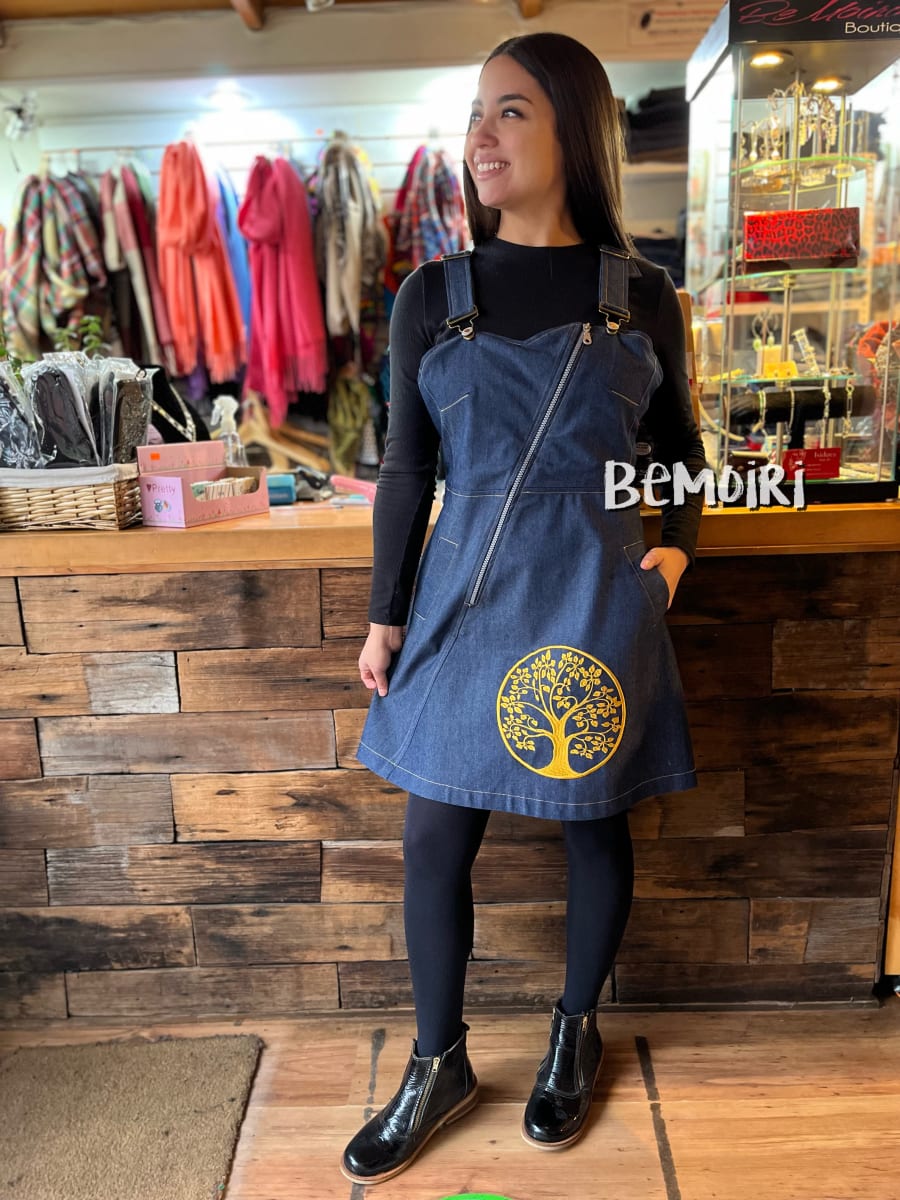 Vestido | jardinera mezclilla bordado árbol de la vida5