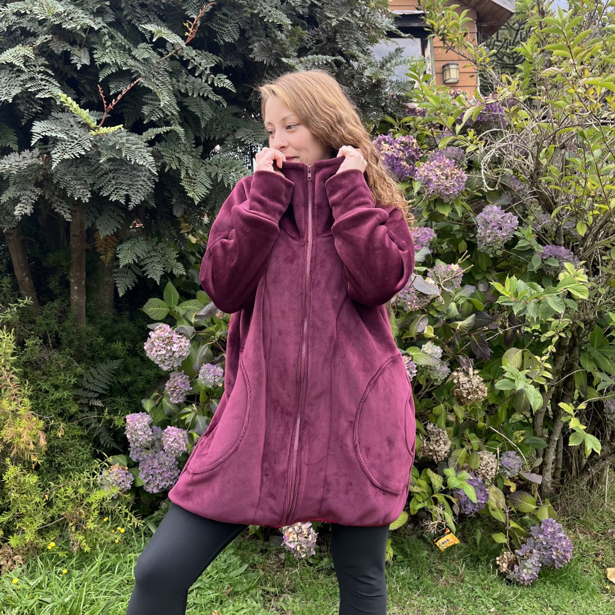 Chaqueta Ultravioleta Mila burdeo cotele forrado corazon cebra2