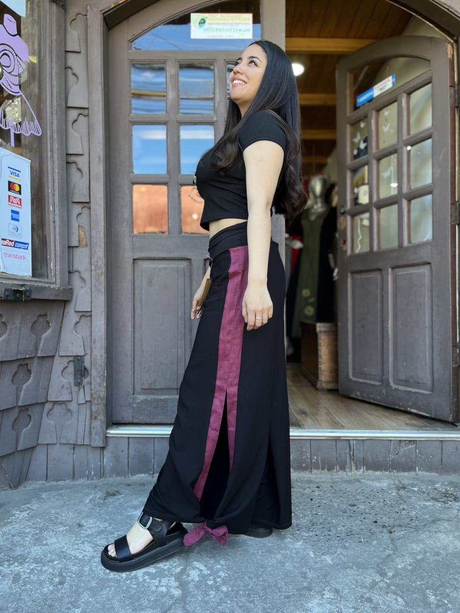 Bombacho kisu Tajali viscosa lino negro burdeo2