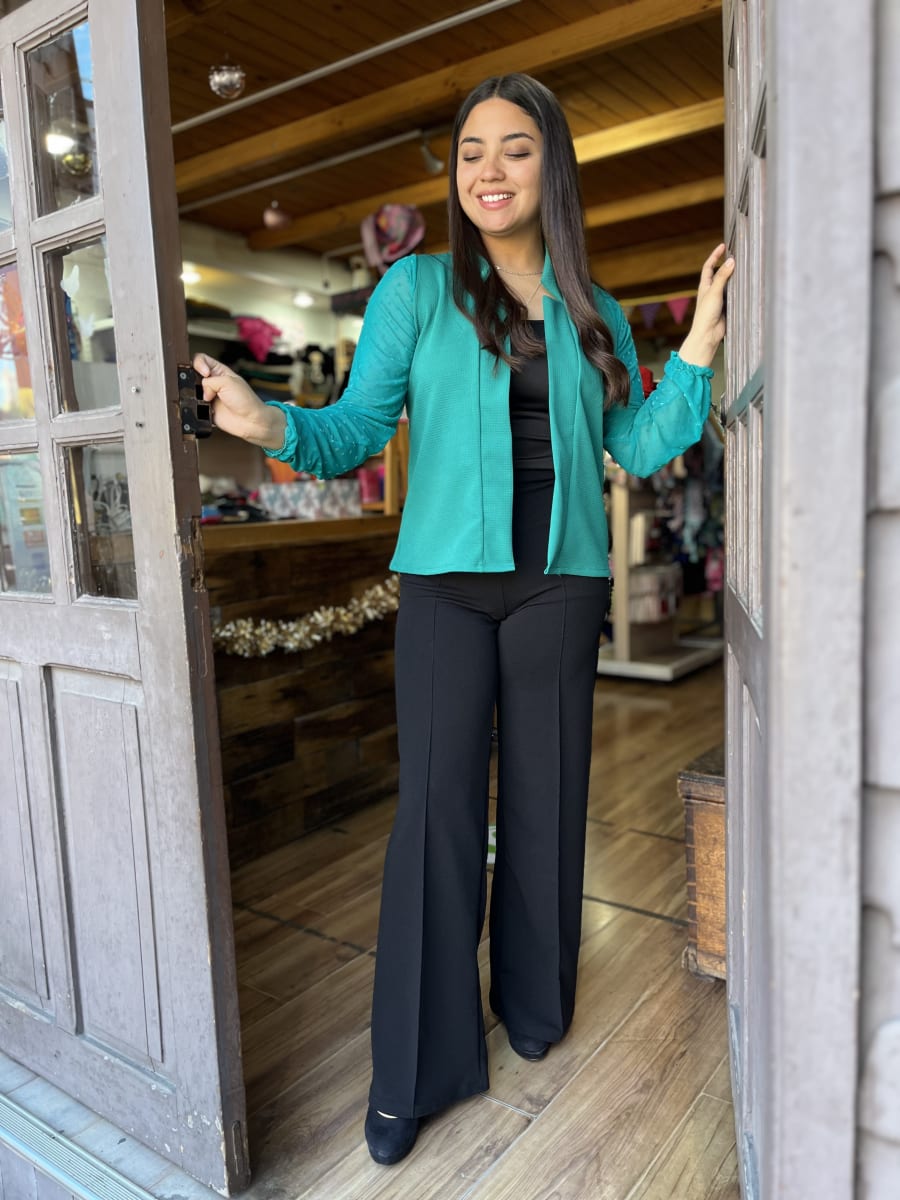 Blazer Andrea turquesa mangas transparencia corazon2