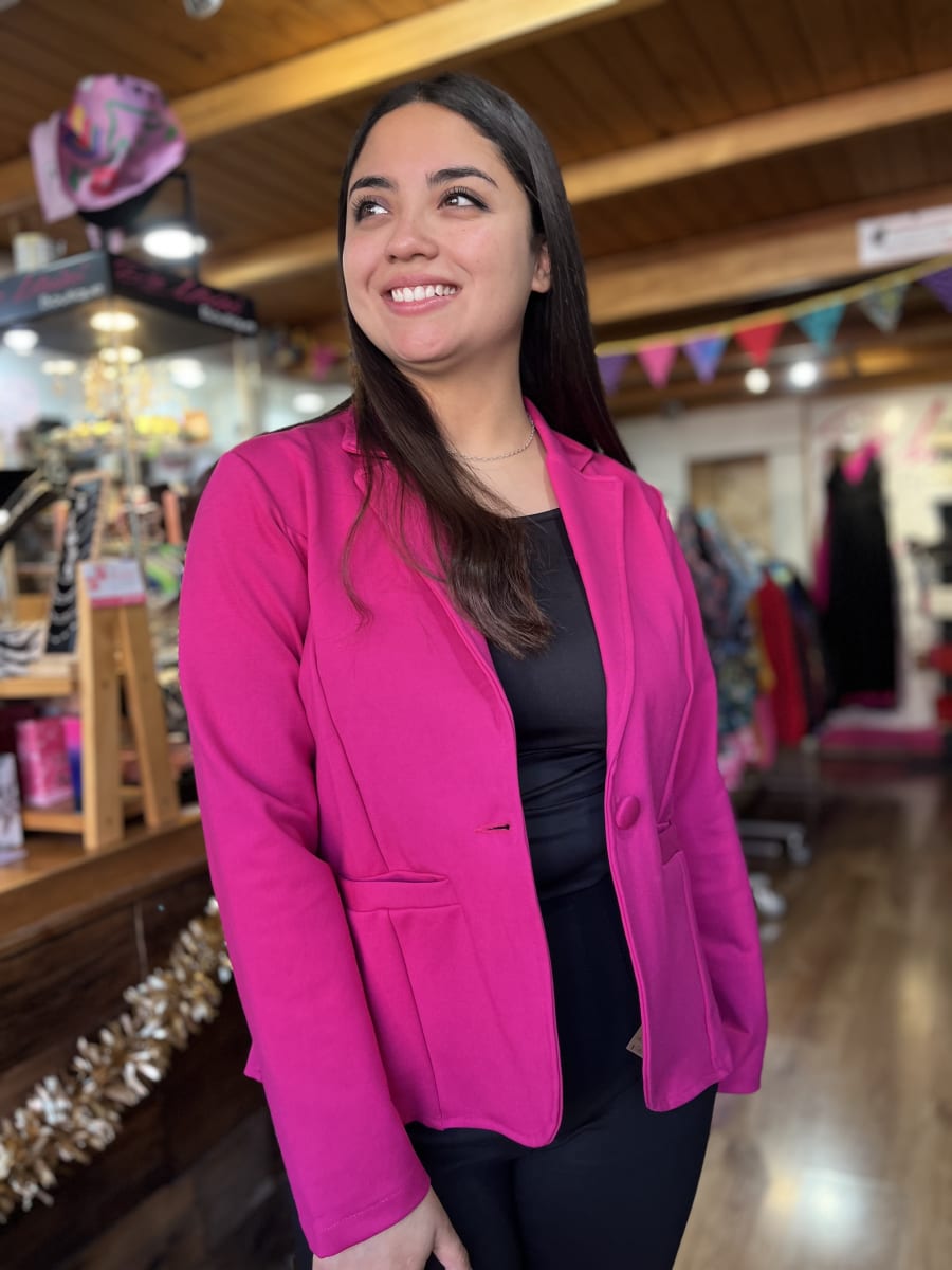 Blazer con boton algodon fucsia1