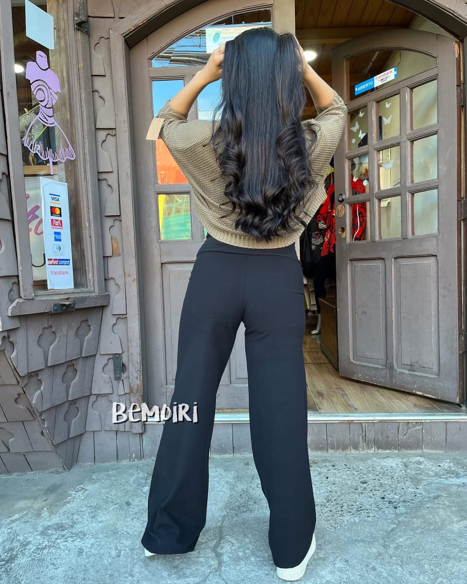 Palazzo lanilla extra gruesa negro linea vertical3