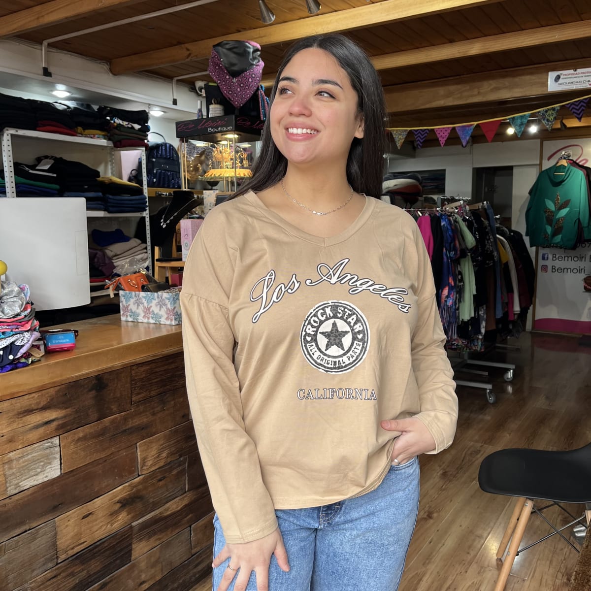 Polera Los Angeles California beige3
