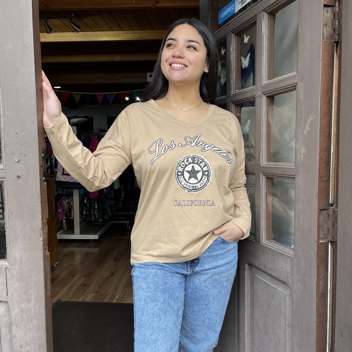 Polera Los Angeles California beige2