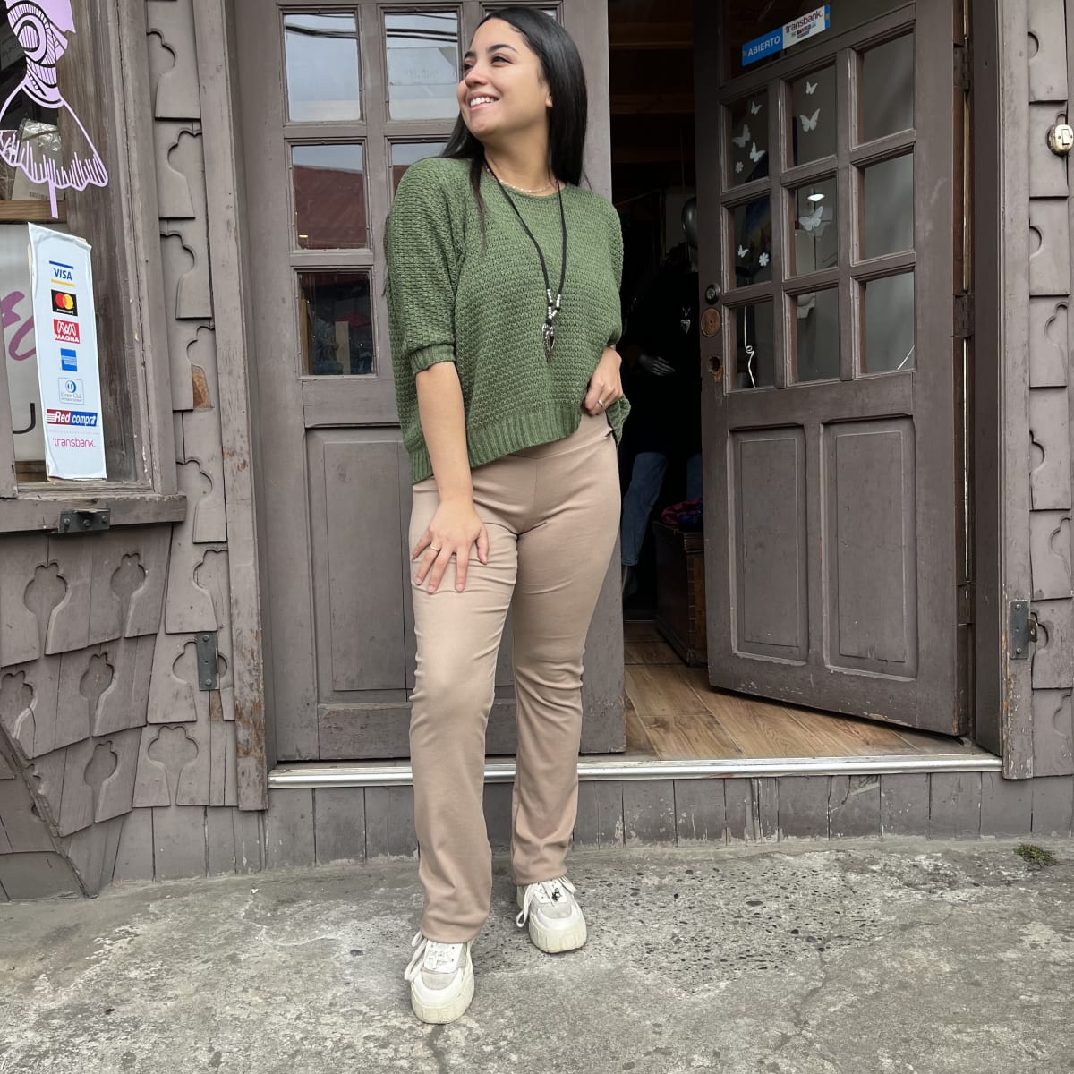 Calza lanilla recta pretina alta beige1