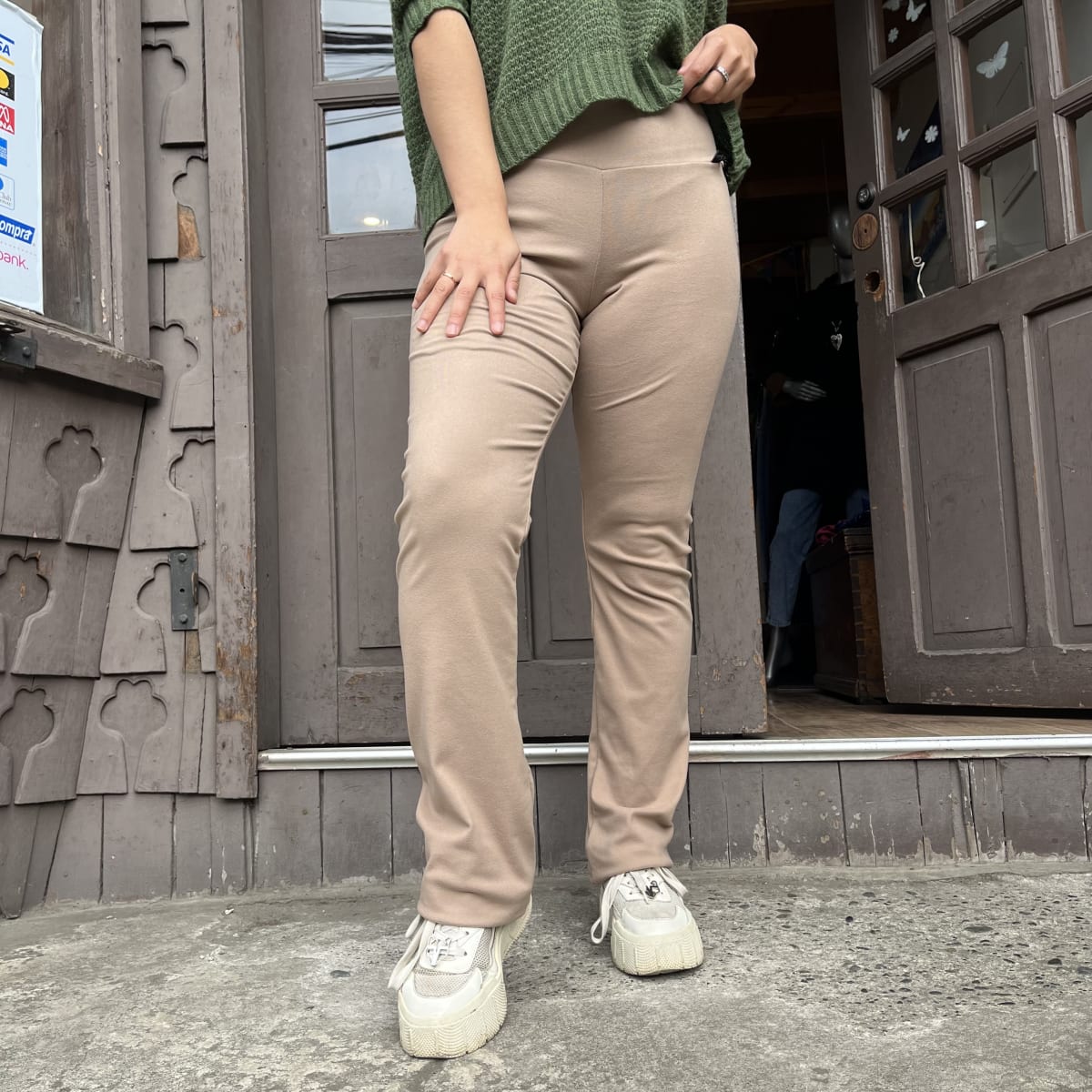 Calza lanilla recta pretina alta beige2