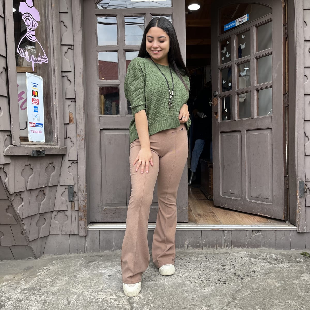 Calza Flare lanilla extra gruesa beige linea vertical3