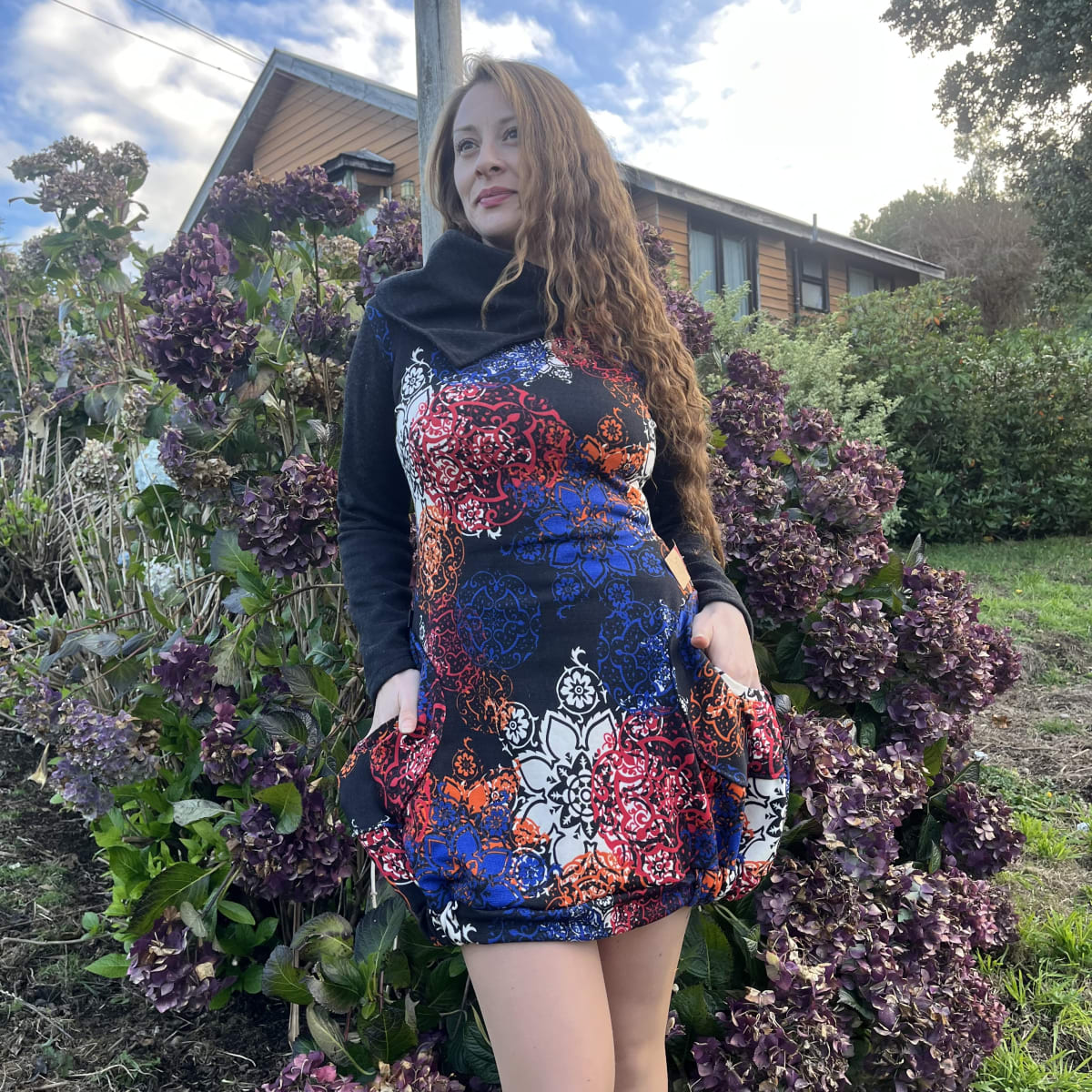 Vestido globo lanilla mandalas cuello pañuelo2