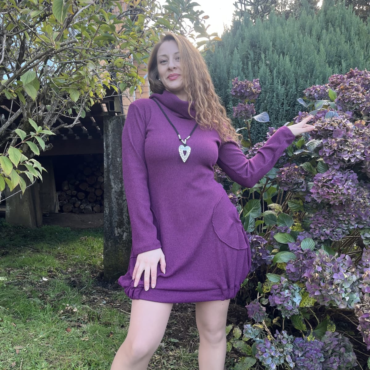 Vestido globo lanilla magenta con cuello2