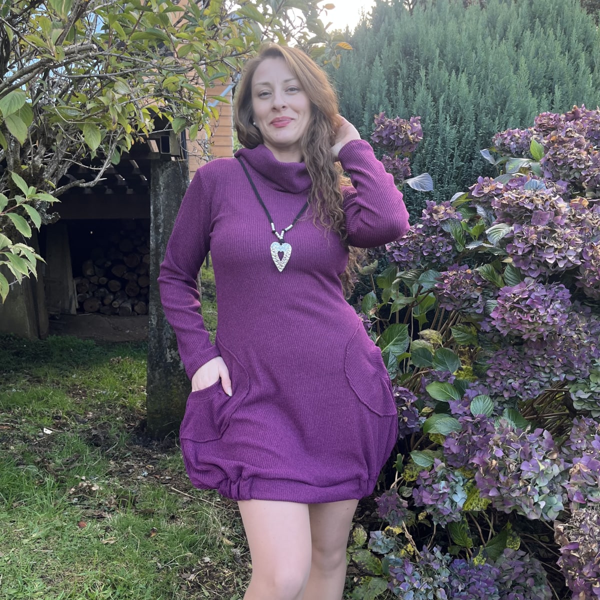 Vestido globo lanilla magenta con cuello1