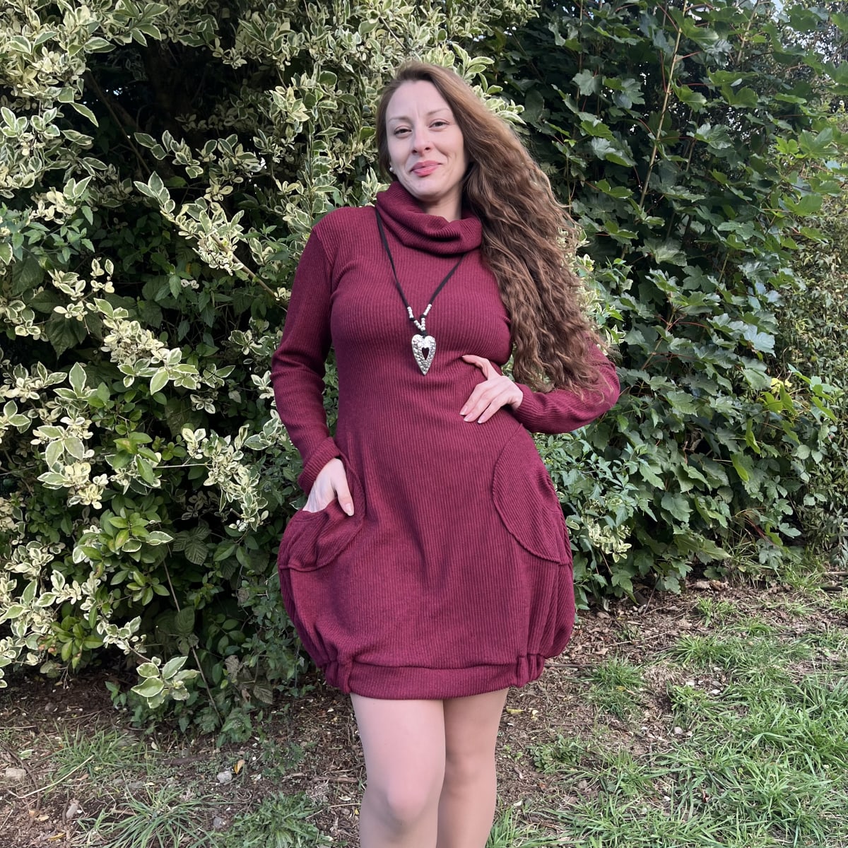 Vestido globo lanilla rojo italiano con cuello1