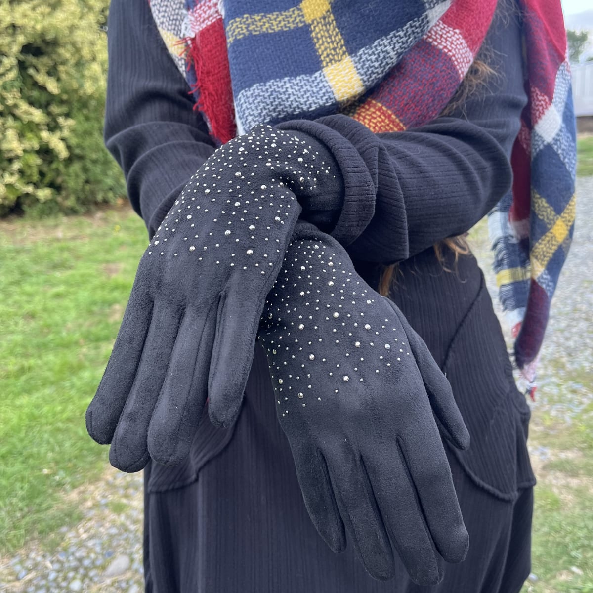 Guante gamuzado negro strass1