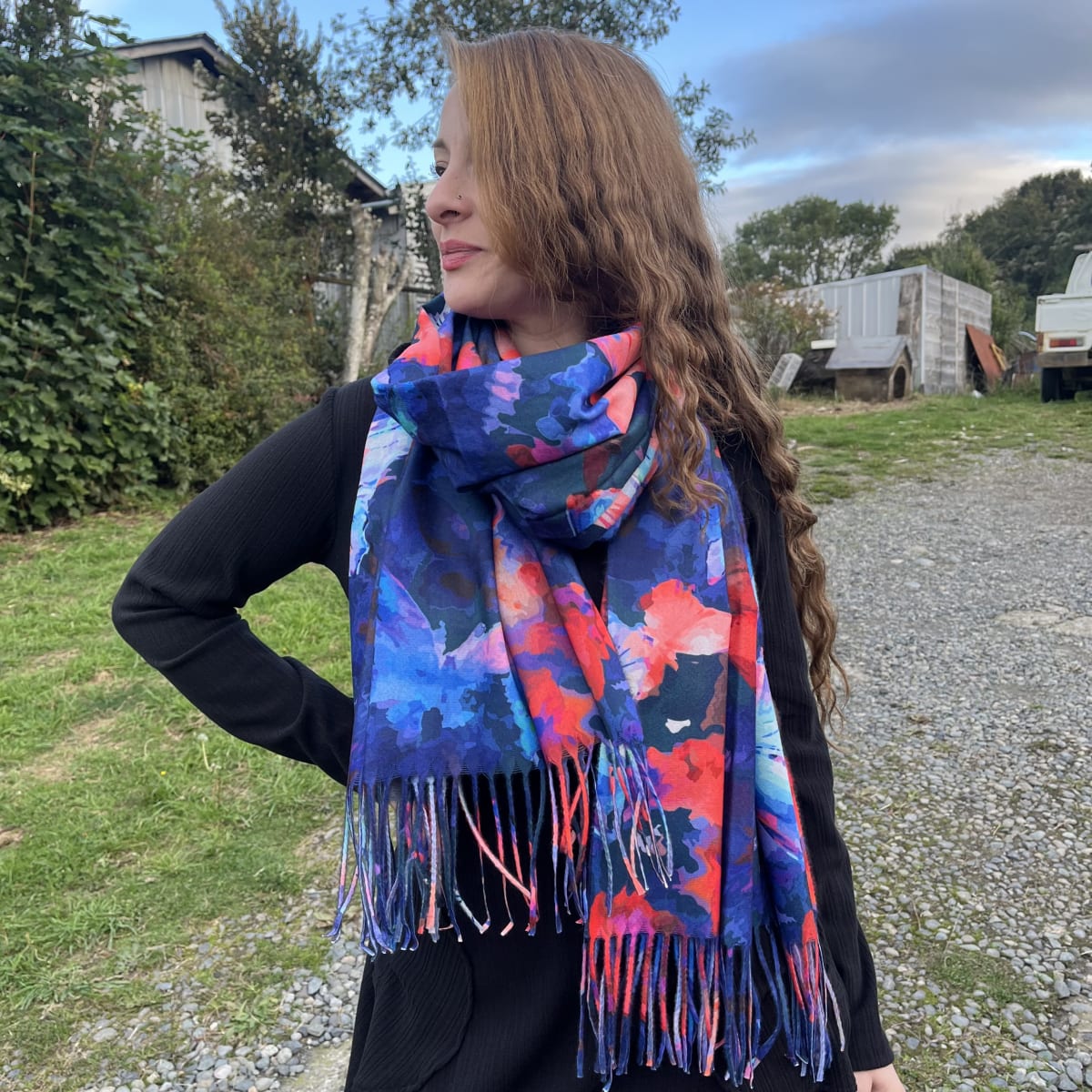 Bufanda Cashmere mariposas azul2