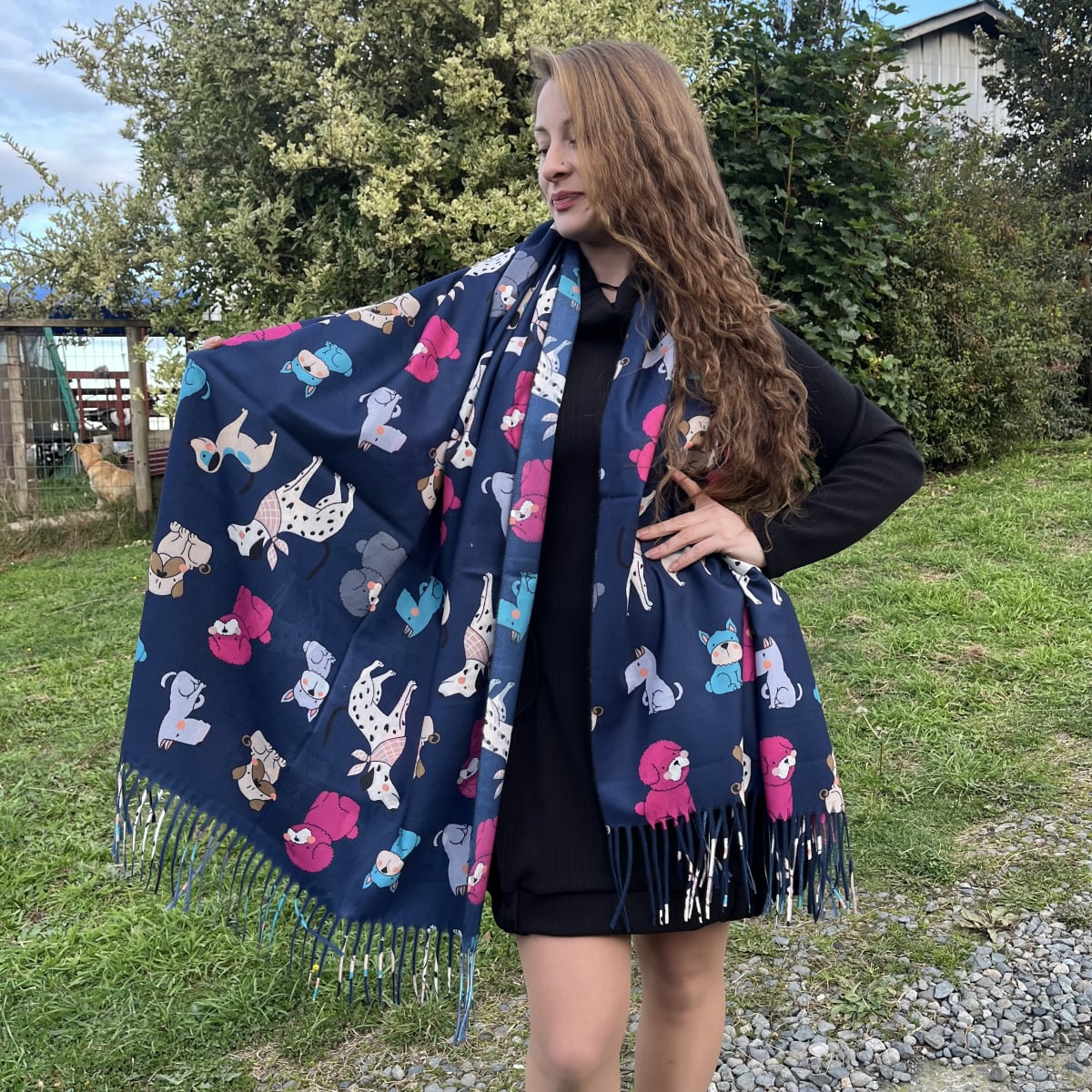 Bufanda Cashmere perritos azul marino1