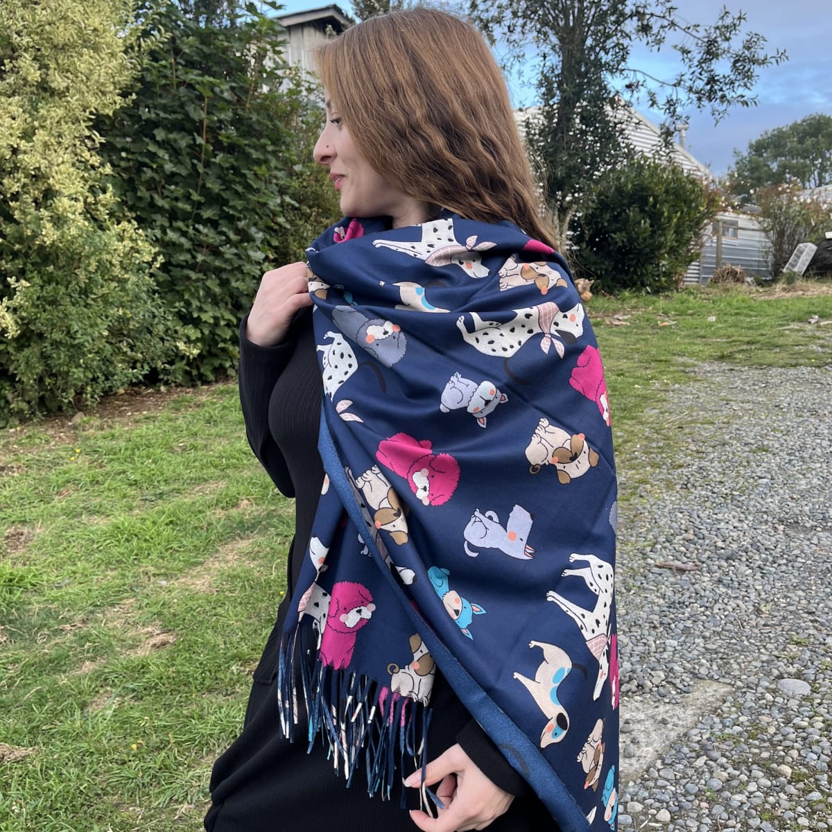 Bufanda Cashmere perritos azul marino3