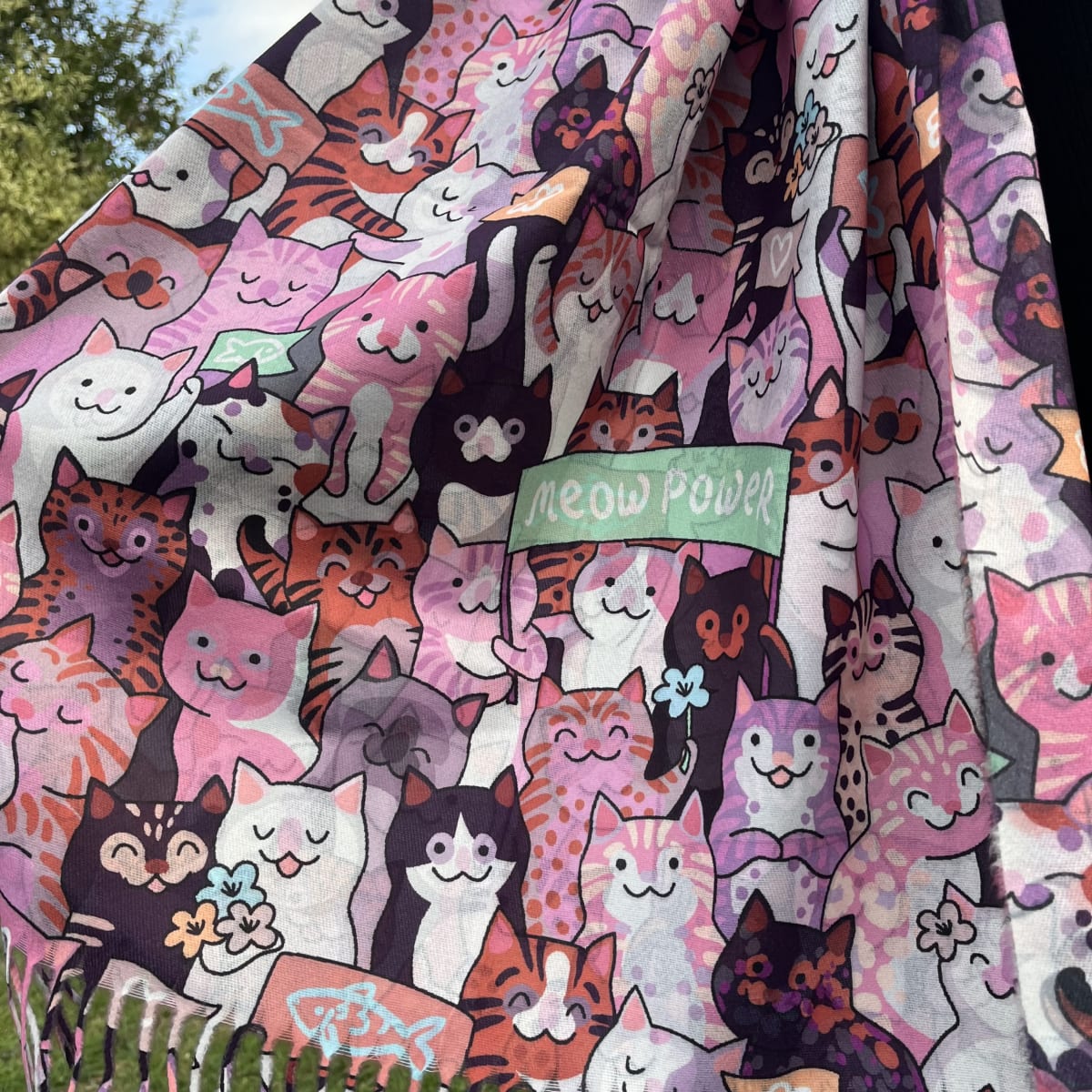 Bufanda Cashmere gatitos meow power rosado naranja1