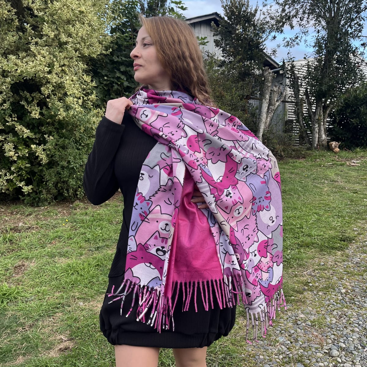 Bufanda Cashmere gatitos fucsia3
