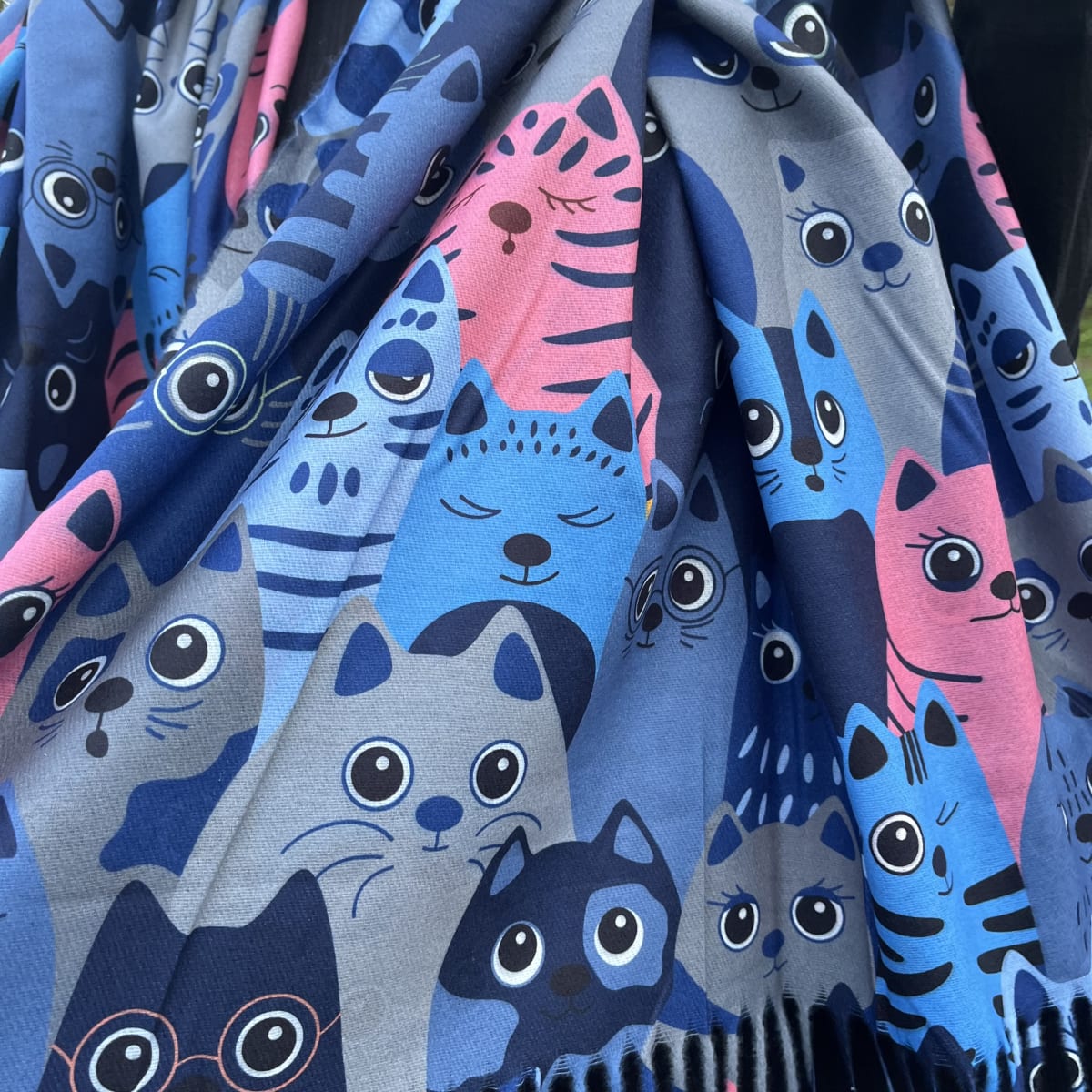 Bufanda Cashmere gatitos rayitas azul3