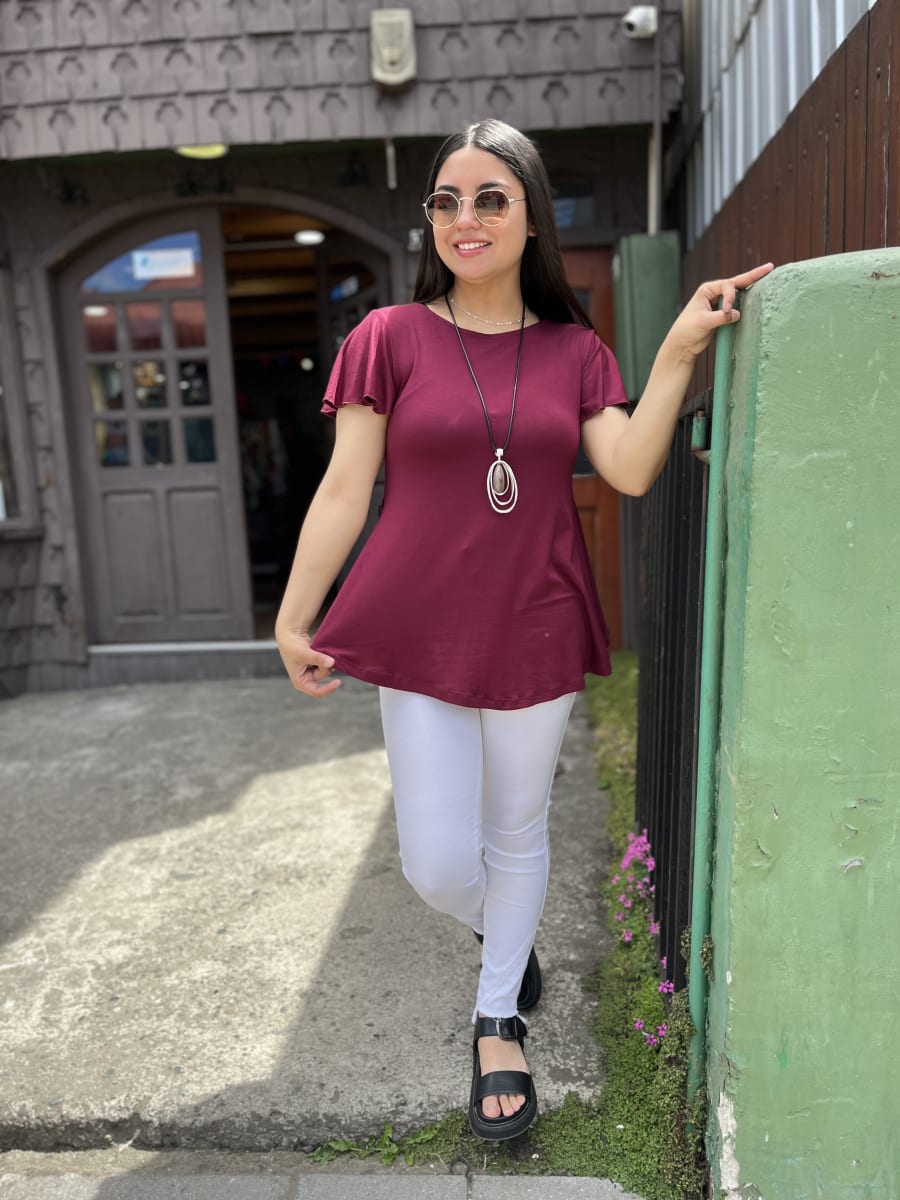 Polera Karla burdeo modal algodon manga corta vuelo1