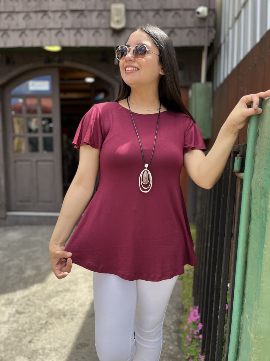 Polera Karla burdeo modal algodon manga corta vuelo2