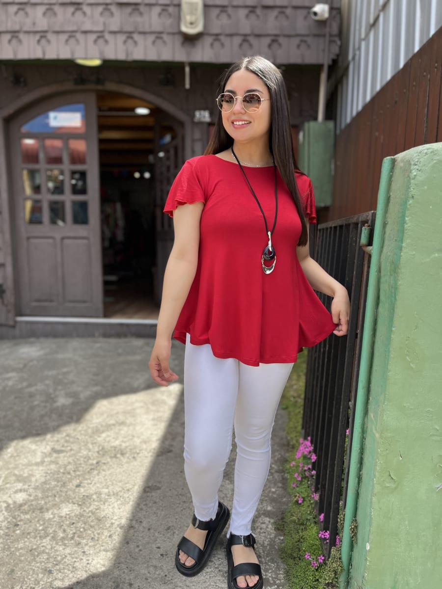 Polera Karla rojo italiano modal algodon manga corta vuelo2