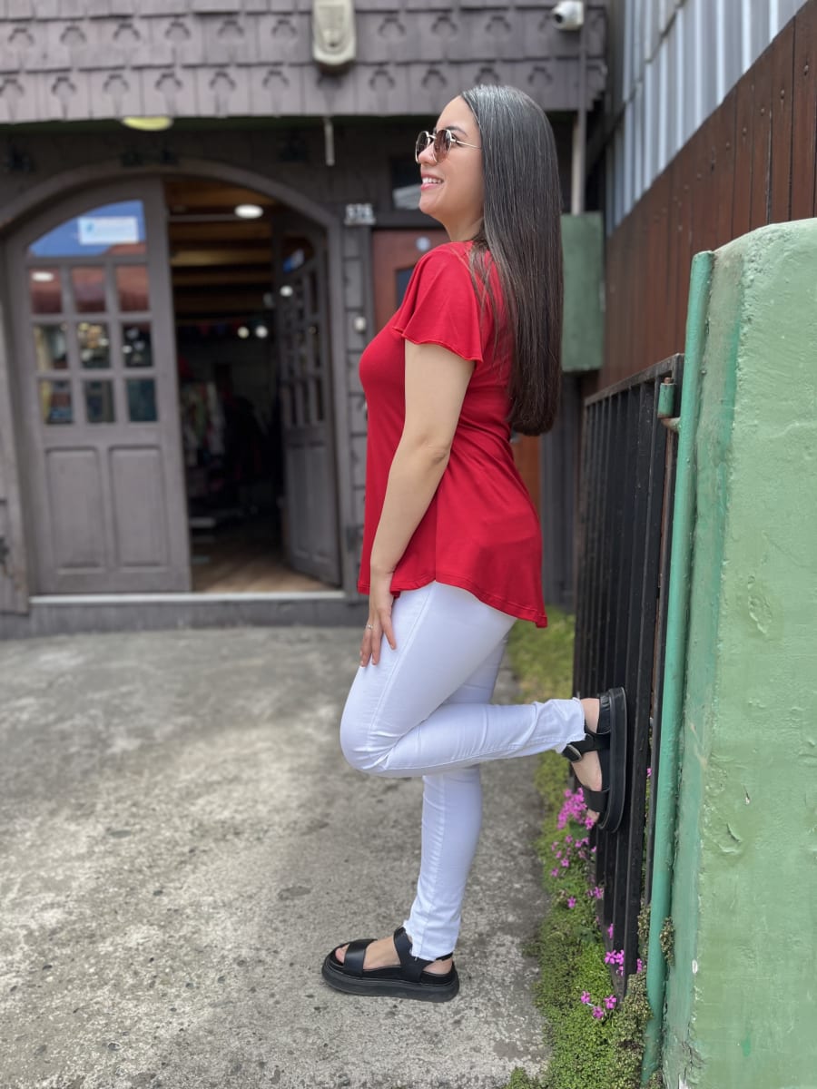 Polera Karla rojo italiano modal algodon manga corta vuelo3