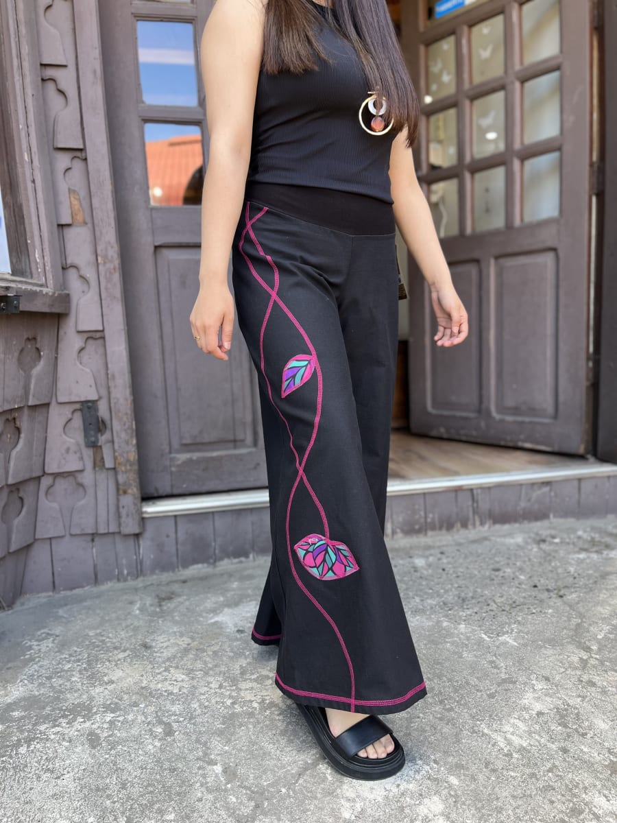 Palazzo kisu atrew gabardina negro fucsia3