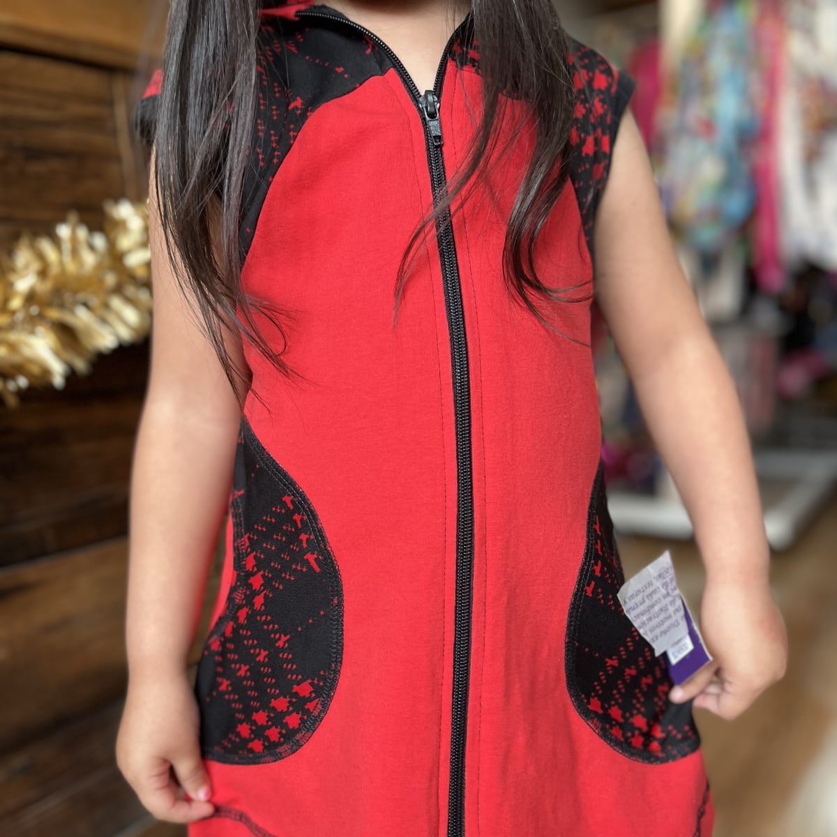 Vestido kisu niña cierre capucha rojo negro roma3