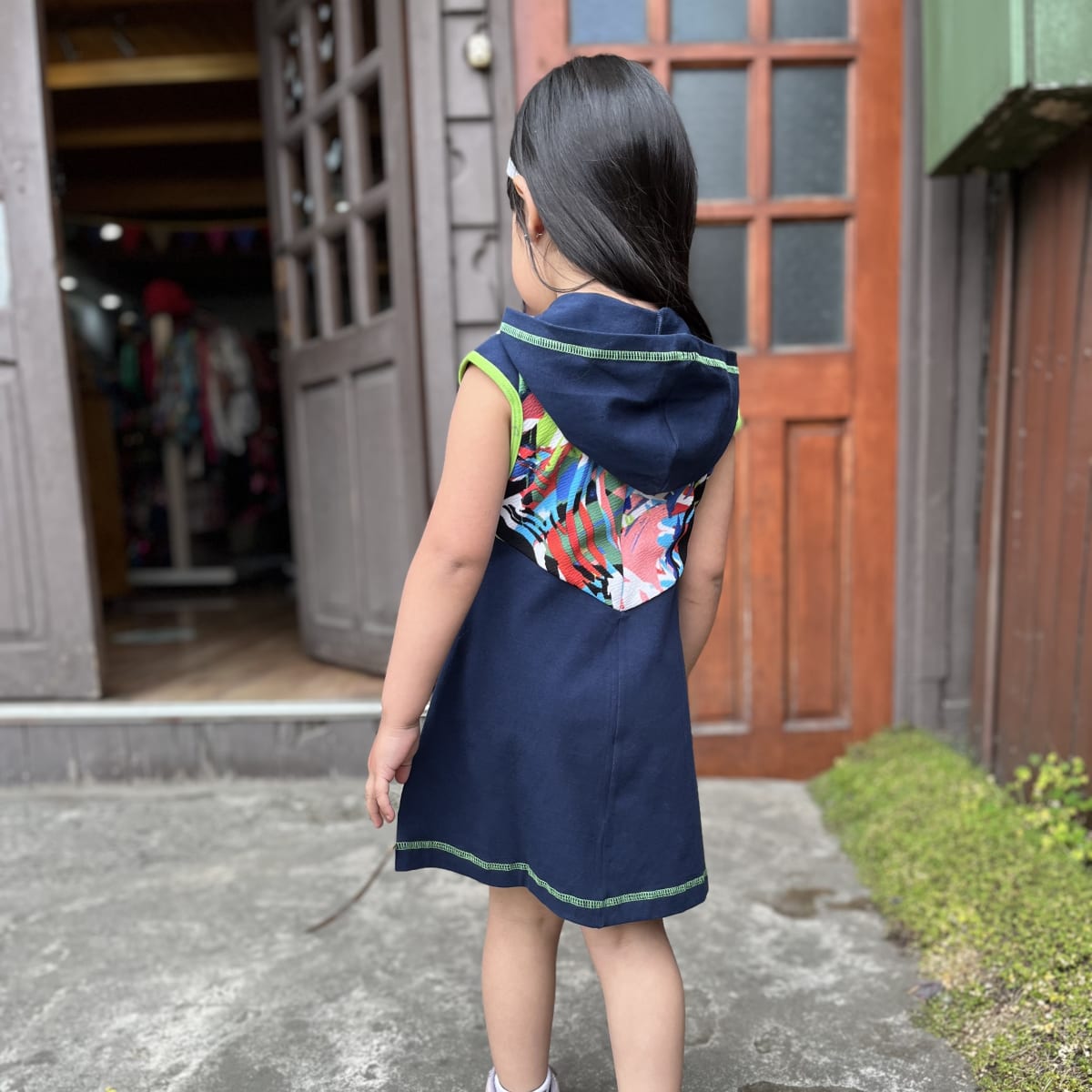 Vestido kisu niña cierre capucha marino verde roma1