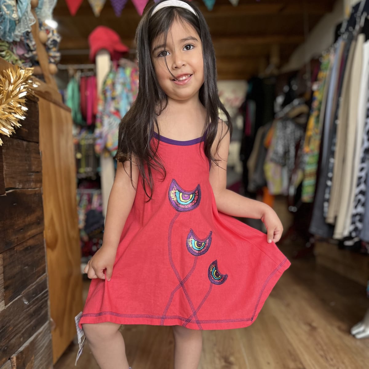 Vestido kisu niña pabilo coral morado lino2