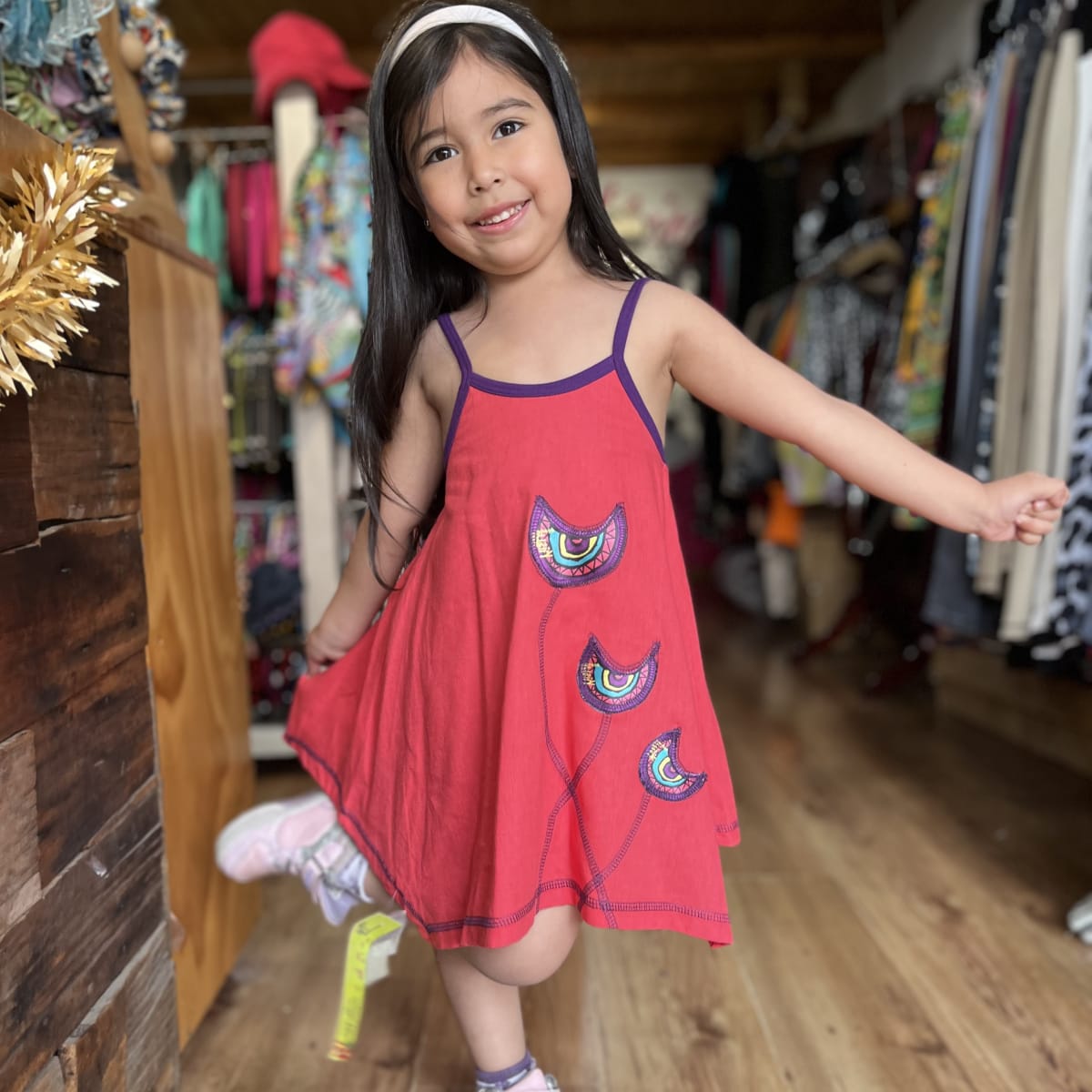 Vestido kisu niña pabilo coral morado lino1