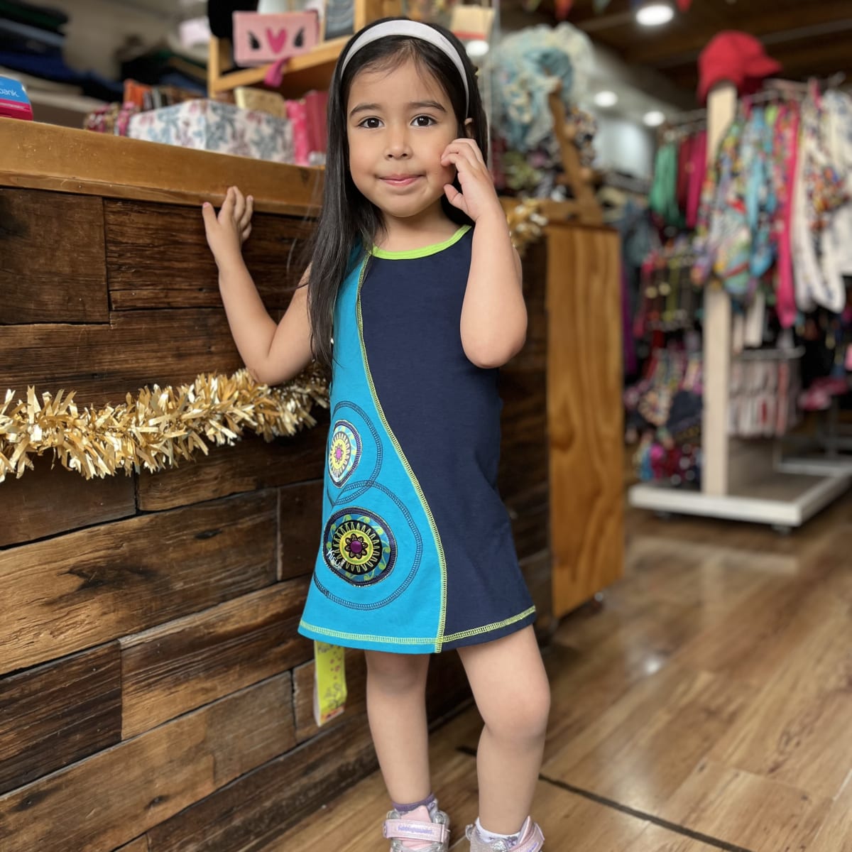Vestido kisu niña bicolor amarra calipso marino aldodon pima3