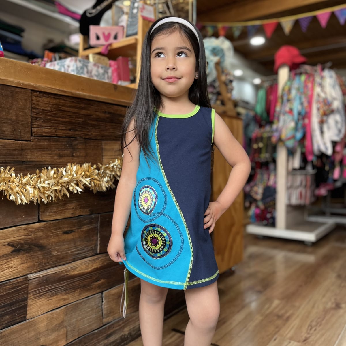 Vestido kisu niña bicolor amarra calipso marino aldodon pima1