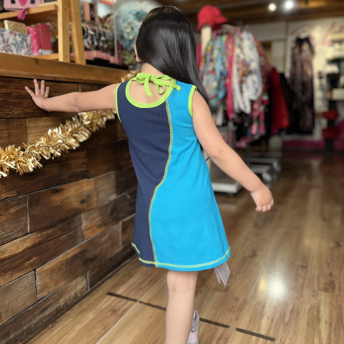 Vestido kisu niña bicolor amarra calipso marino aldodon pima2