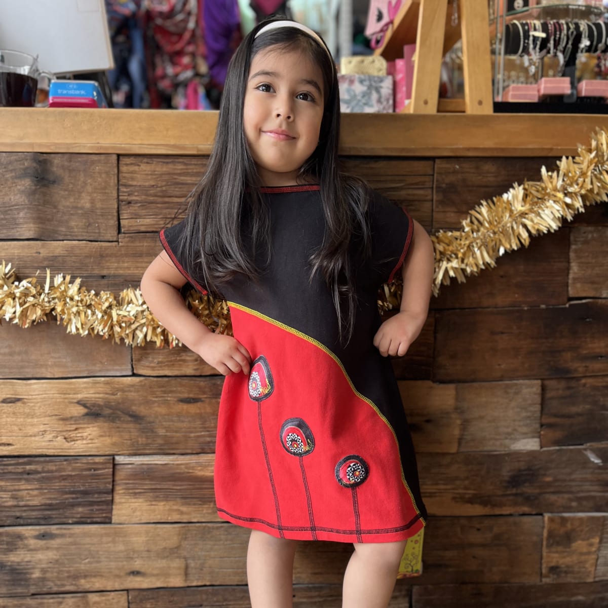 Vestido kisu niña bicolor negro rojo algodon pima2
