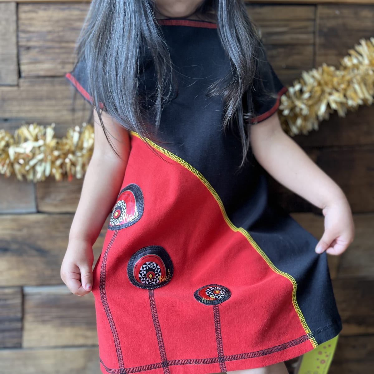 Vestido kisu niña bicolor negro rojo algodon pima4
