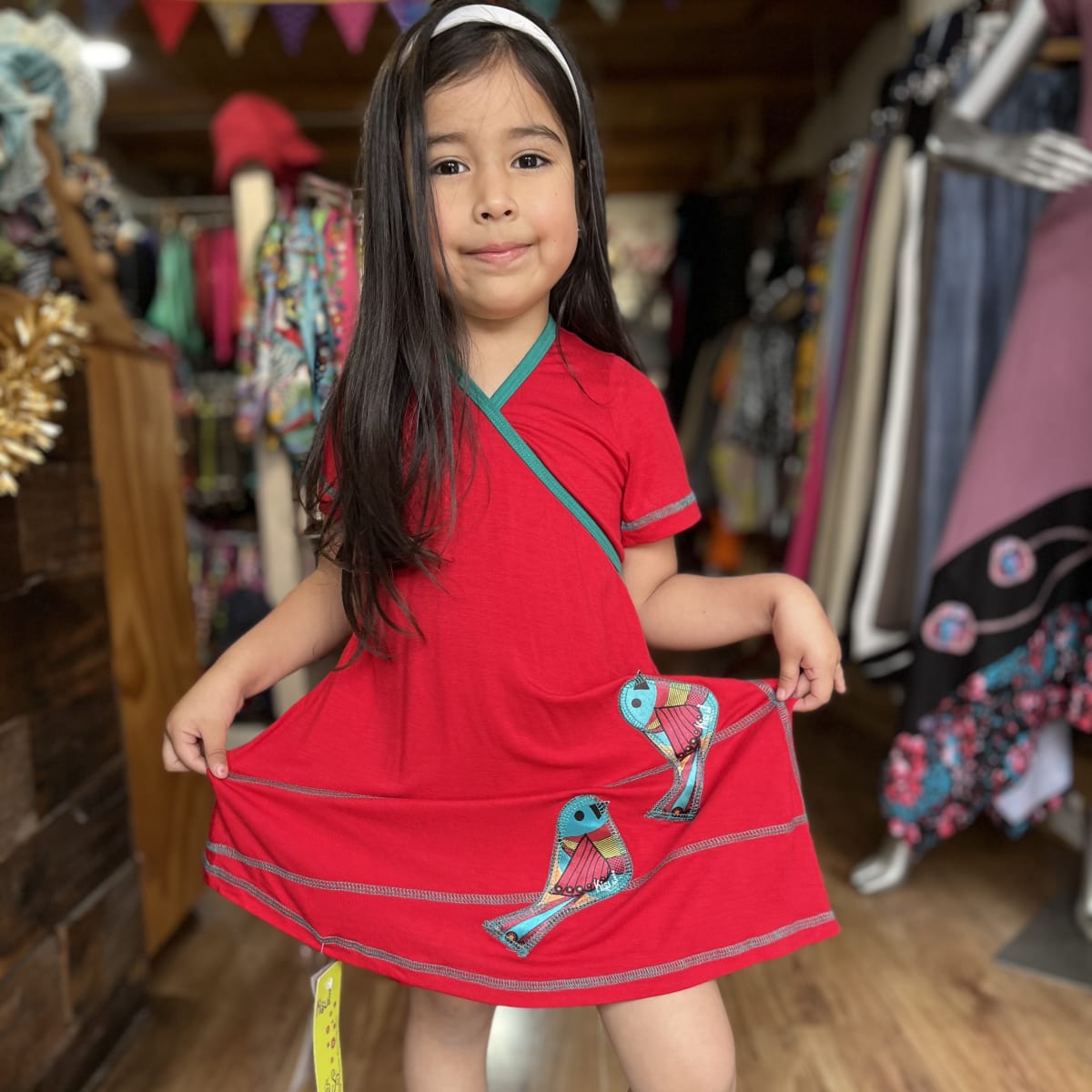 Vestido kisu niña doble cruce rojo verde modal algodon3