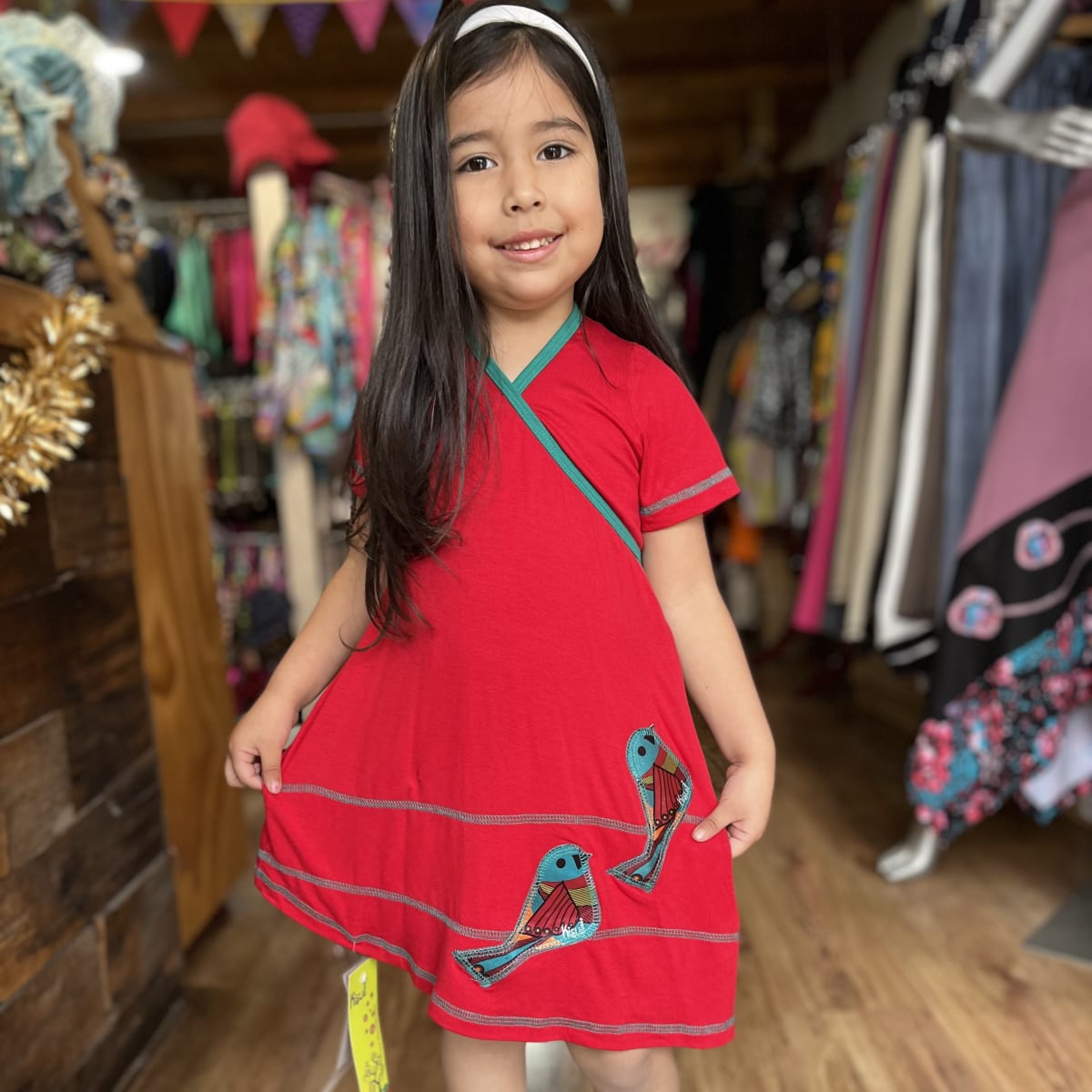 Vestido kisu niña doble cruce rojo verde modal algodon2