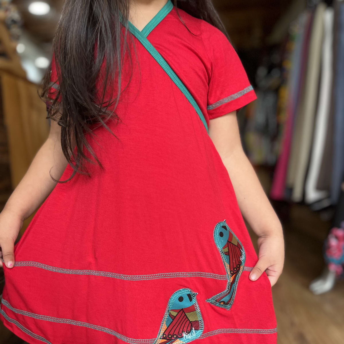 Vestido kisu niña doble cruce rojo verde modal algodon5