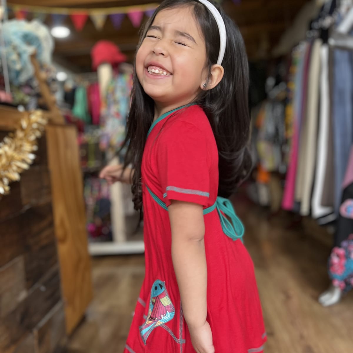 Vestido kisu niña doble cruce rojo verde modal algodon1