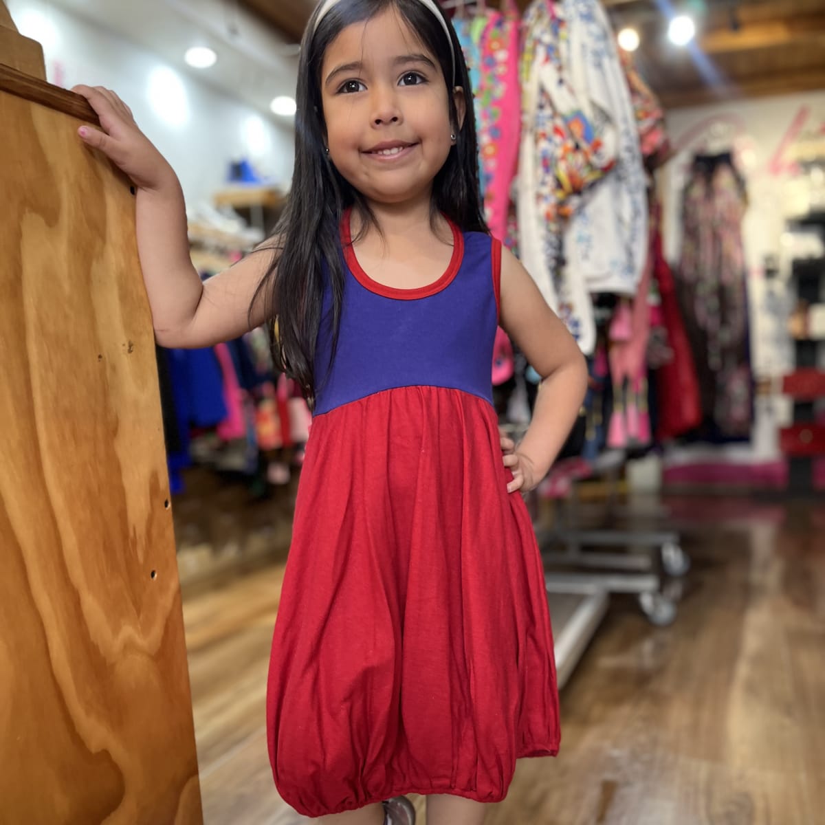 Vestido kisu niña globo  morado rojo lino algodon2