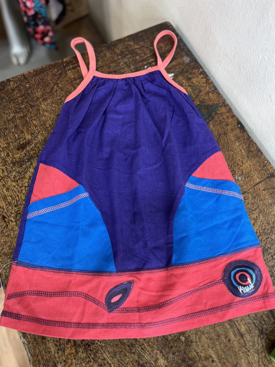 Vestido kisu niña pabilo bolsillo morado coral lino1