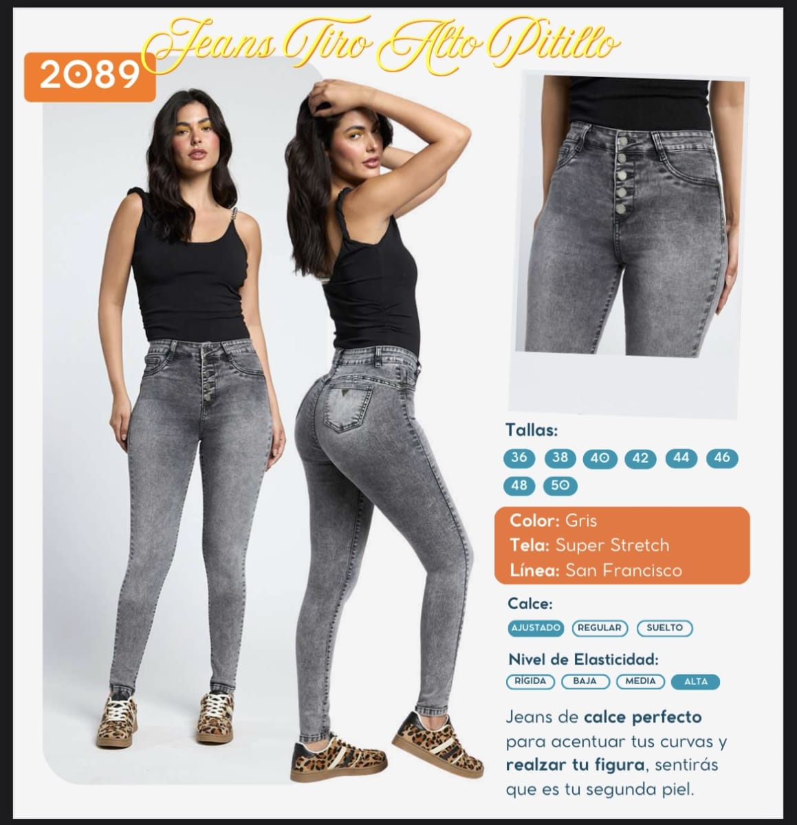 Jeans Paradise 2089 botones gris1