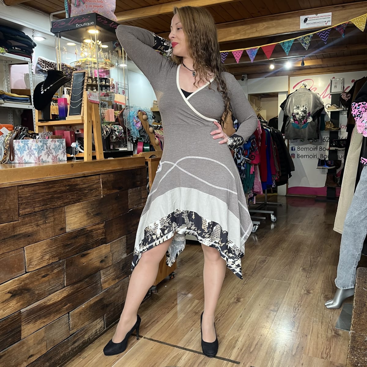 Vestido Kisu faldon asimetrico kaki3